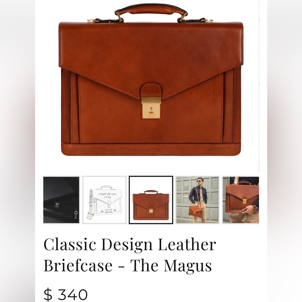 Classic Brown Leather Briefcase Magus - Time Resistance